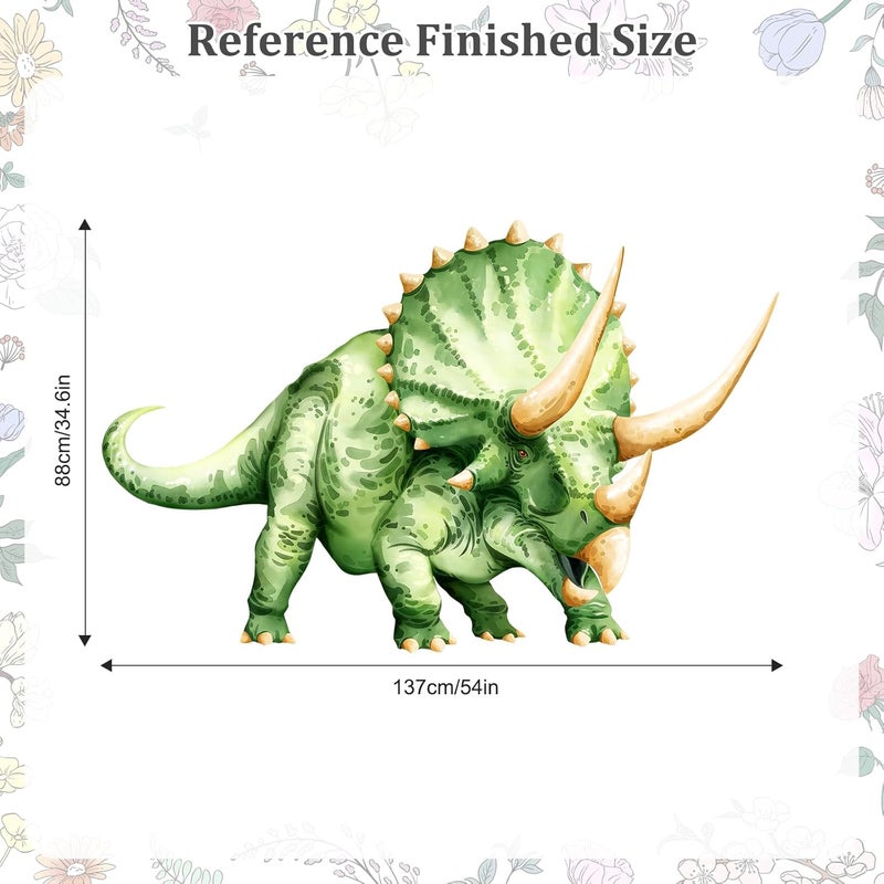 Decvictor Large Dinosaur Wall Decals, Green Triceratops Dino Wall Stickers Vinyl Peel and Stick Wall Decal Self Adhesive Wall Art Sticker for Baby Nursery Kids Room Home Decor (53.7 * 34.4in) - Image 5